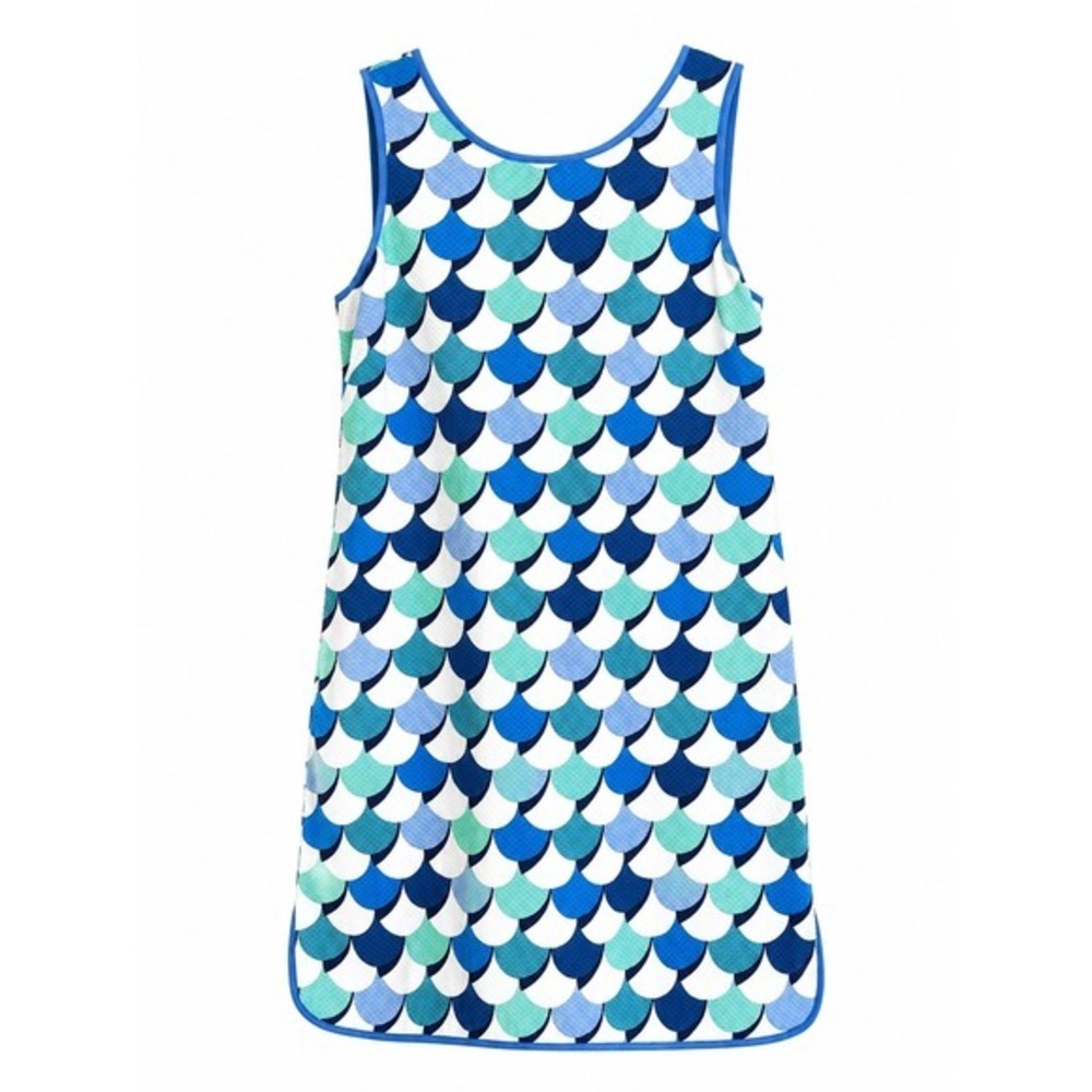 Boden Phyllis Shift Dress US 4 Blue Mermaid Scale Print Cotton Pockets